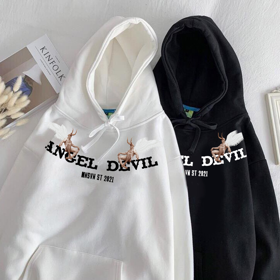 Hoodie Đen Nam Nữ Form Rộng Devil Angel Mẫu Mới Đẹp Nhất