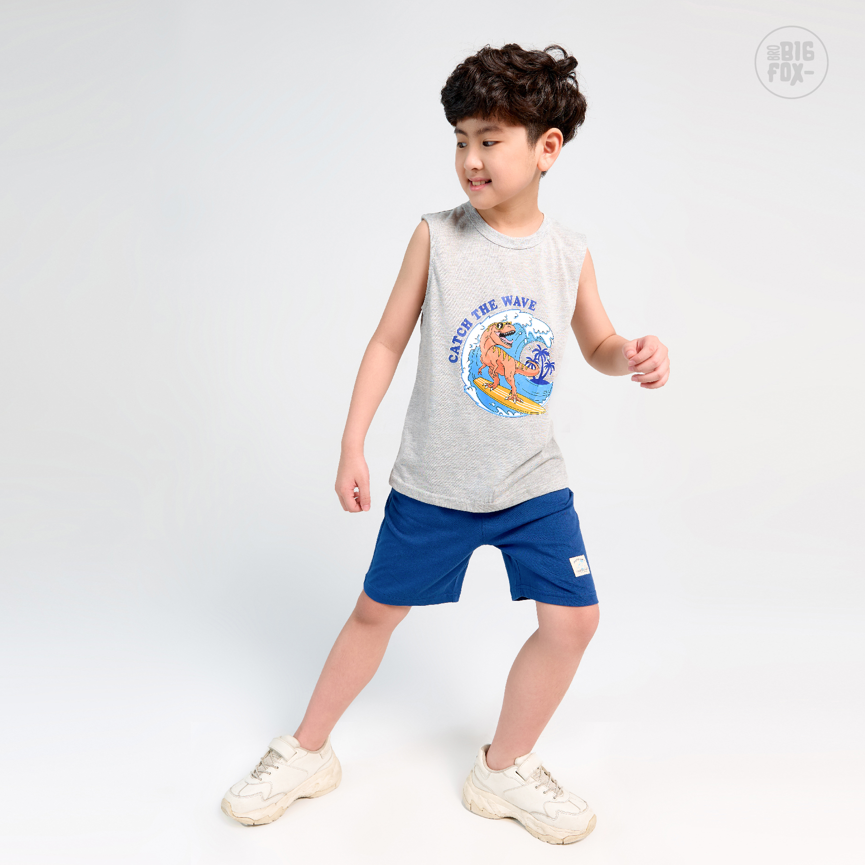 Đồ Bộ Bé Trai BIGFOX - MISS MEOW, Bộ Ba Lỗ Cho Bé Mùa Hè Chất Cotton Mềm Mịn In Khủng Long 3,4,5,6,7,8,9,10,11 Tuổi