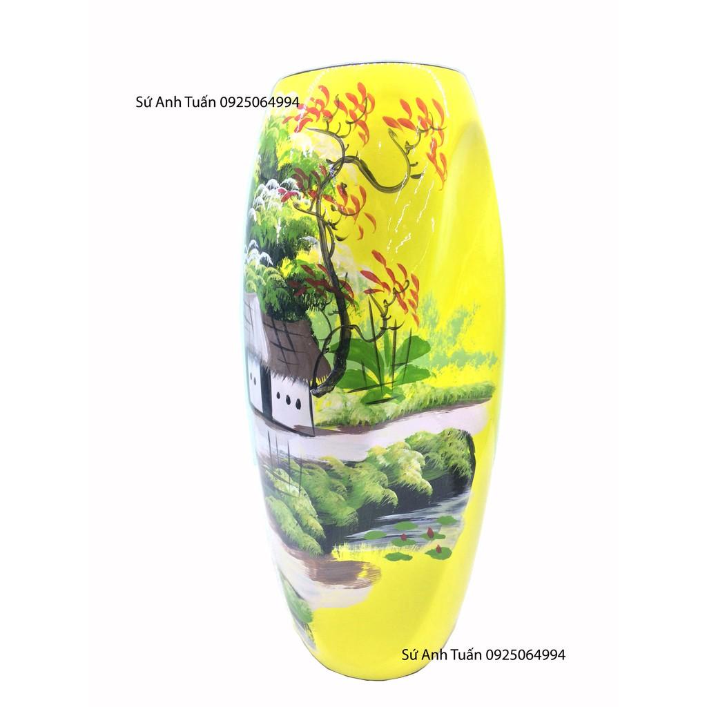 Lọ hoa sơn mài dáng soắn vẽ cảnh đồng quê - Gốm Sứ Bát Tràng