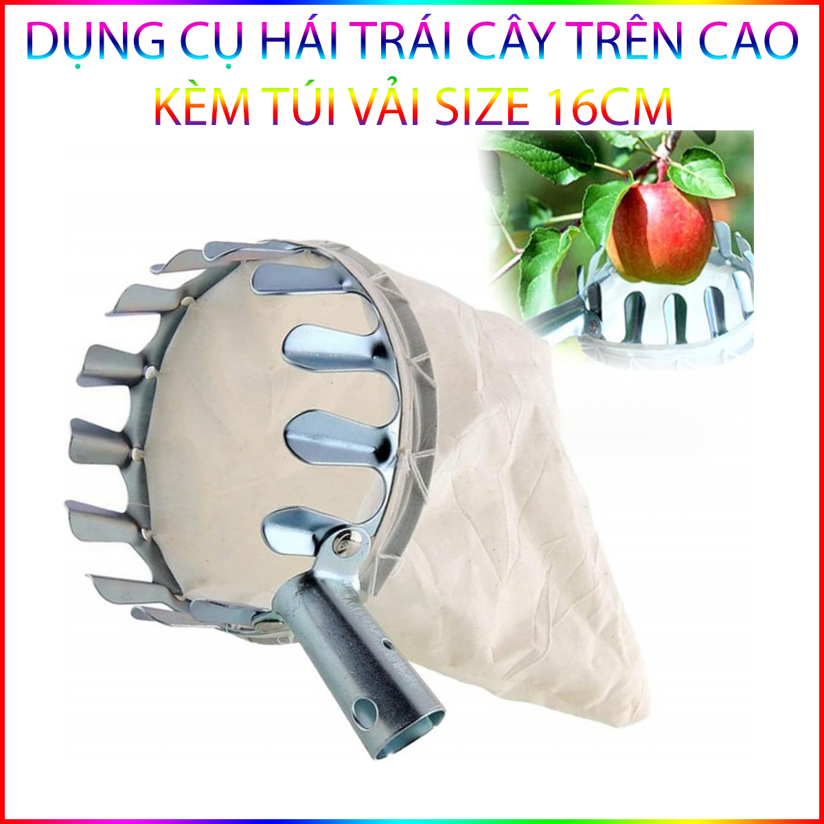 Dụng Cụ Hái Trái Cây Trên Cao Kèm Túi Vải Size Lớn 16Cm