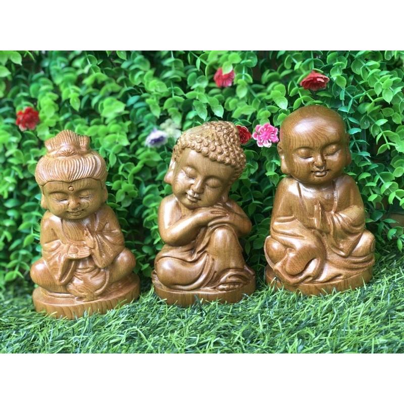 Bộ 3 tam Phật kt 13 /7/6 Chất liệu gỗ bách xanh.