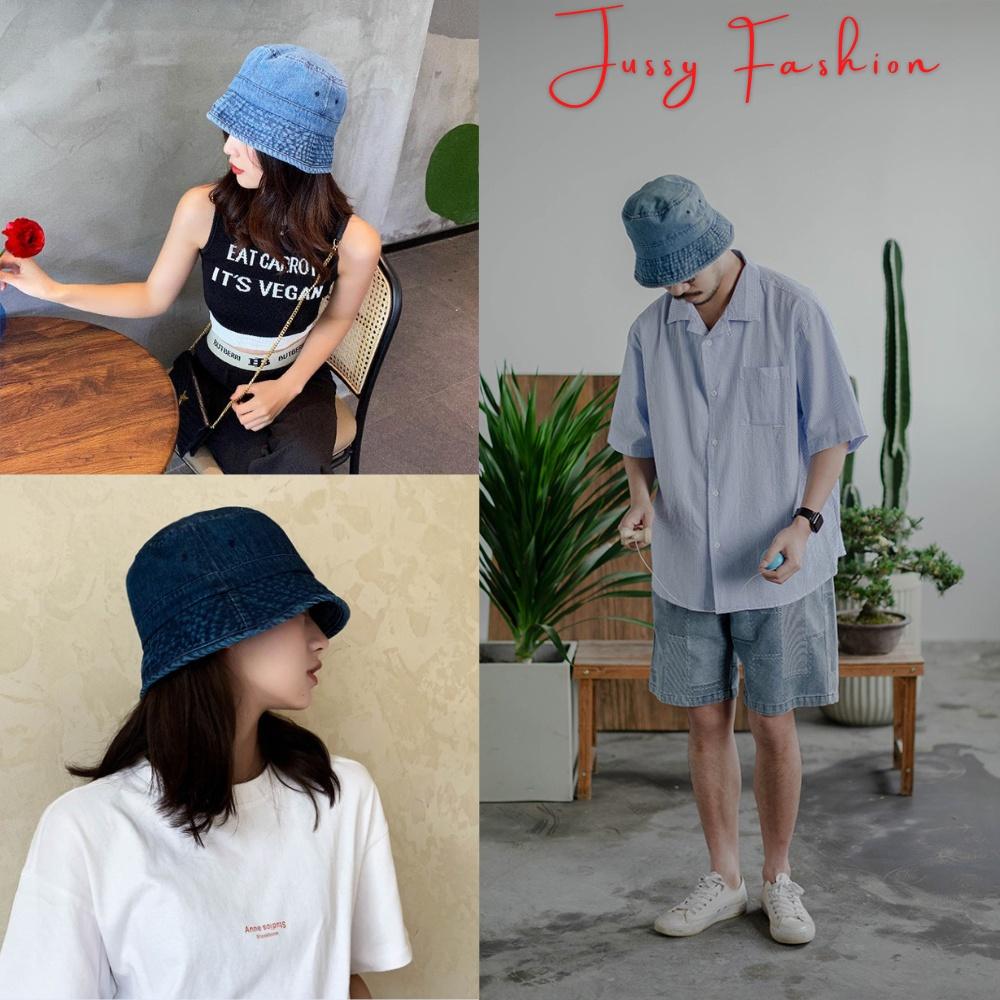 Mũ Bucket Jeans Denim Trơn Basic Jussy Fashion Kiểu Nón Tai Bèo Vành Cụp Nam Nữ Unisex Vải Jean Dày Dặn Form Đẹp