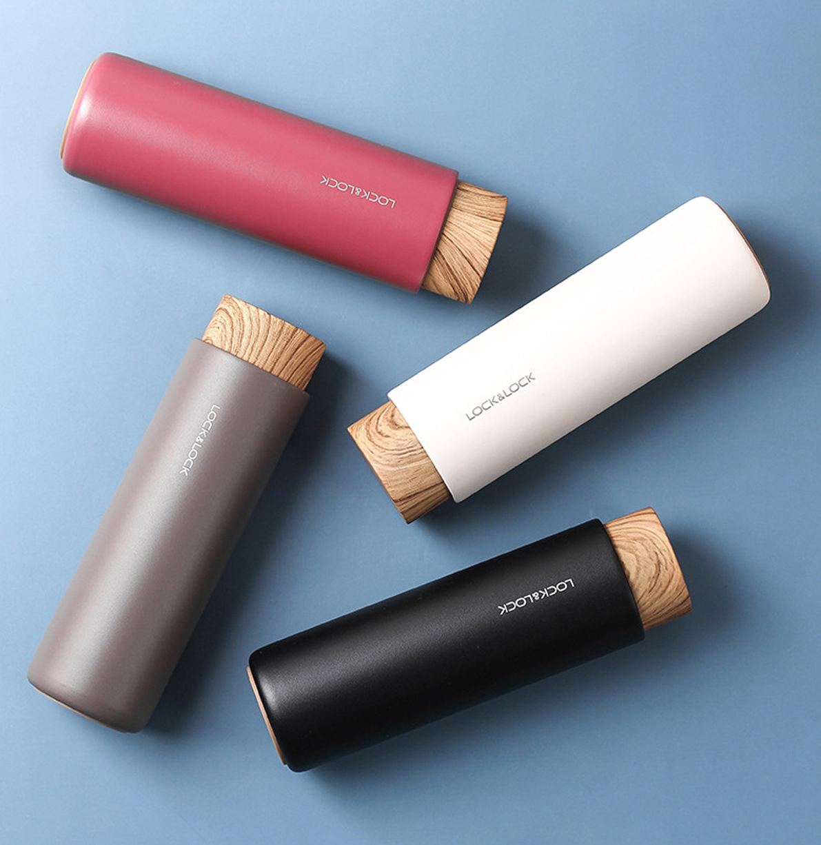 Bình giữ nhiệt Lock&amp;Lock Flat 400ml màu trắng LHC4227WHT - Hàng chính hãng, có khay lưới lọc trà, nắp nhựa kiểu gỗ - JoyMall