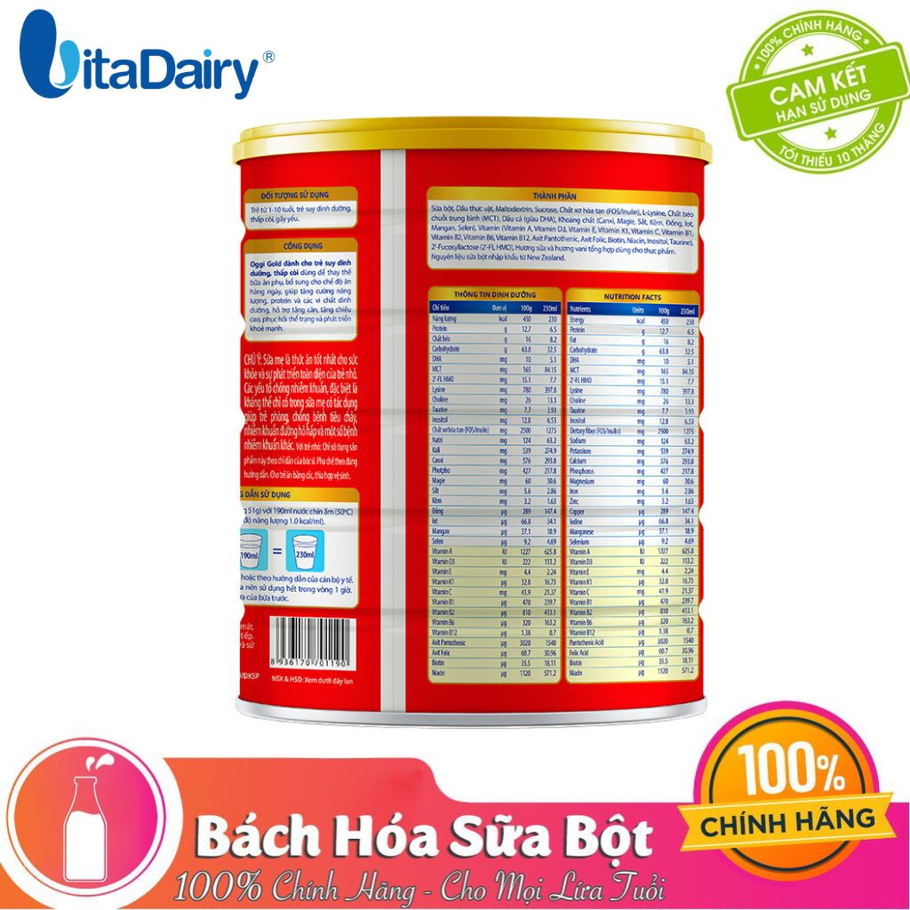 Sữa bột Vitadairy Oggi Gold 900G – Dinh dưỡng cho trẻ nhẹ cân, thấp còi