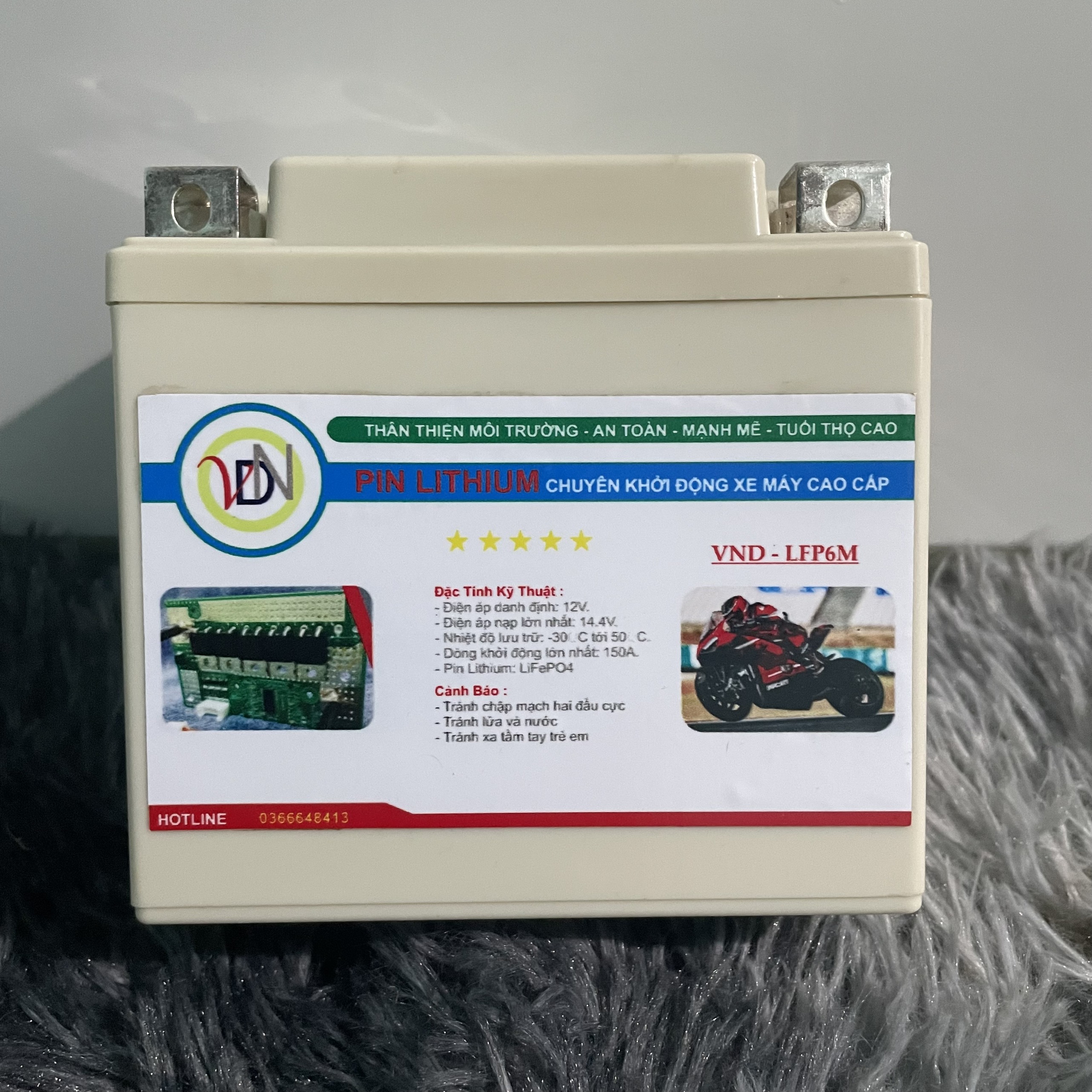 Acquy Pin Lithium VND-LFP6S,6M cho nhiều dòng xe máy! Bảo hành 6 tháng