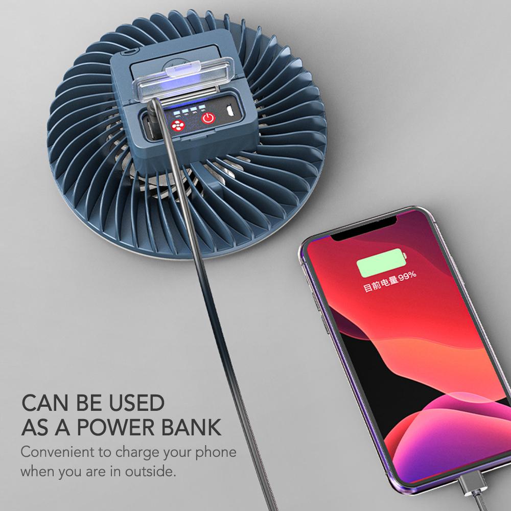 Portable Camping Fan with Foldable Tripod LED Lantern Mini Desk Fan USB 2400mAh Batteries Operated Lamp Fan with Hook