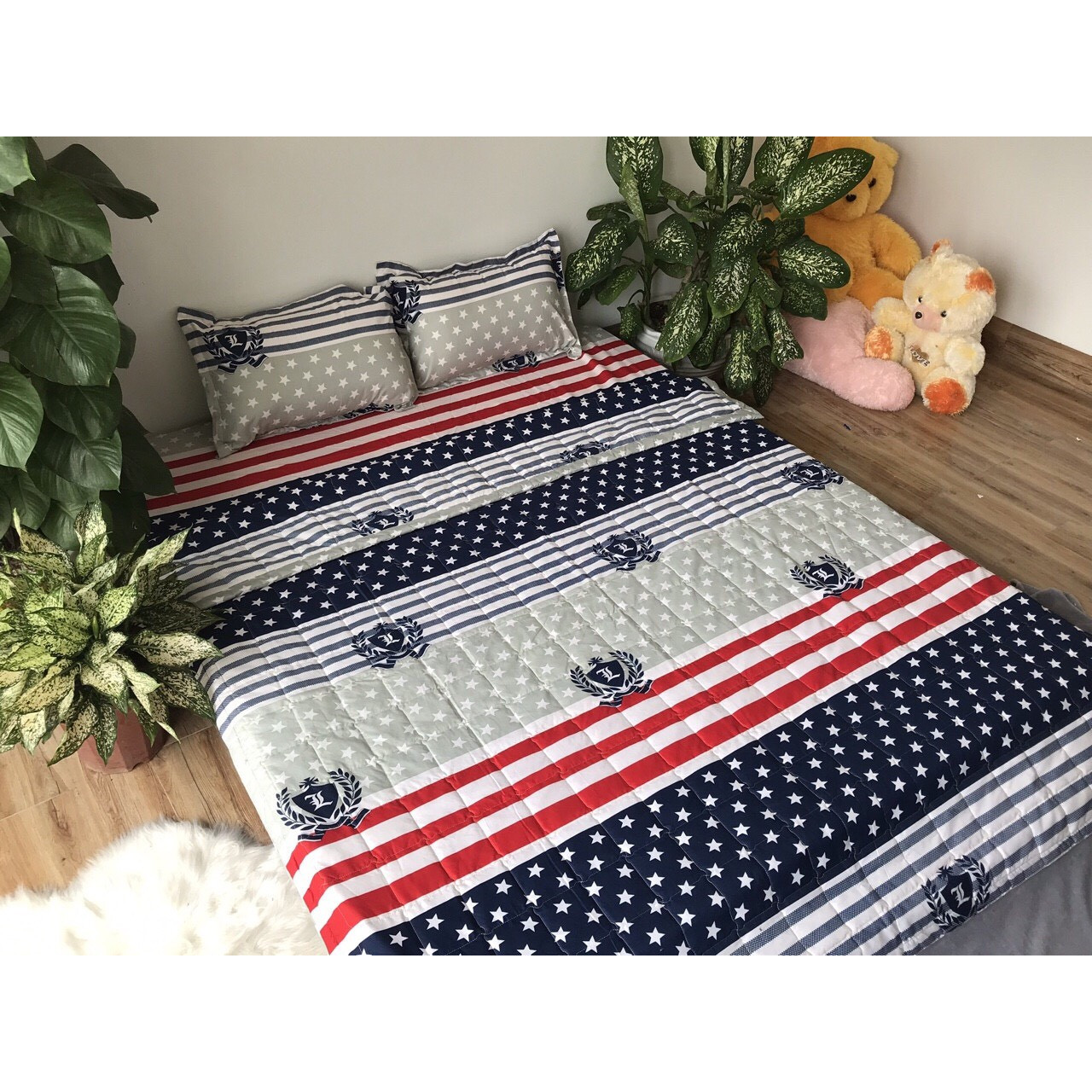 TRỌN BỘ 5 MÓN CHĂN HÈ CHẦN BÔNG COTTONG POLY CỜ MỸ