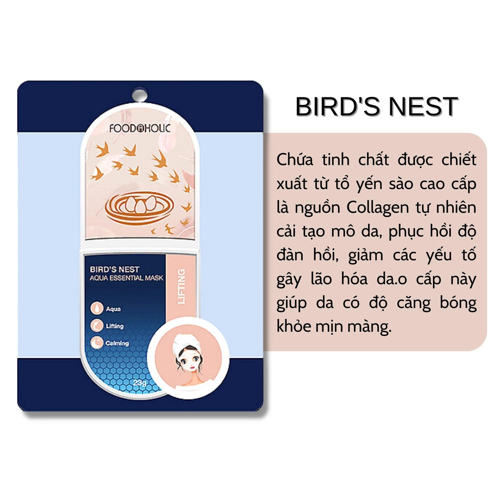 Mặt Nạ Cấp Nước Dưỡng Sáng, Tăng Độ Đàn Hồi Săn Chắc Da Foodaholic Bird's Nest Aqua Essential Mask 23g