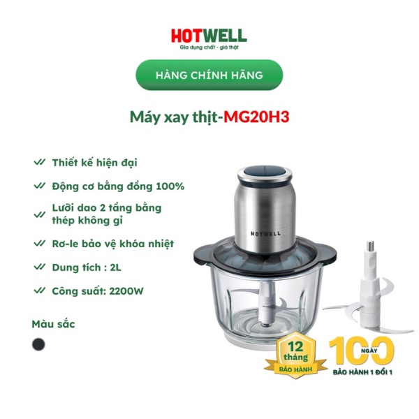 Máy Xay Thịt Hotwell MG20H3, Bảo Hành 12 Tháng, 1 Đổi 1 Trong 100 Ngày - Hàng Chính Hãng