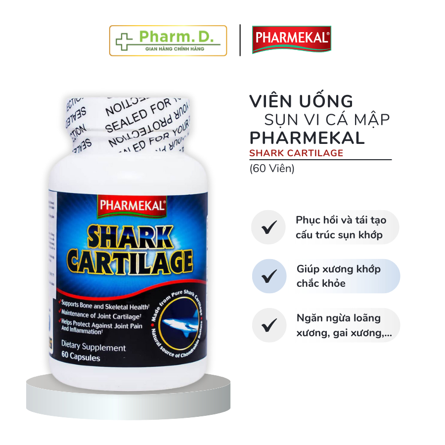 Viên Uống Giảm Đau, Hỗ Trợ Phục Hồi Cấu Trúc Sụn Khớp PHARMEKAL Shark Cartilage Sụn Cá Mập (60 Viên)