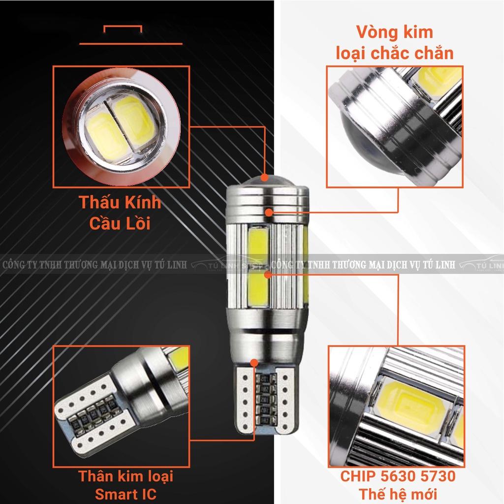 Đèn led demi, xi nhan thấu kính siêu sáng T10 10SMD 5630 W5W cho ô tô, xe máy