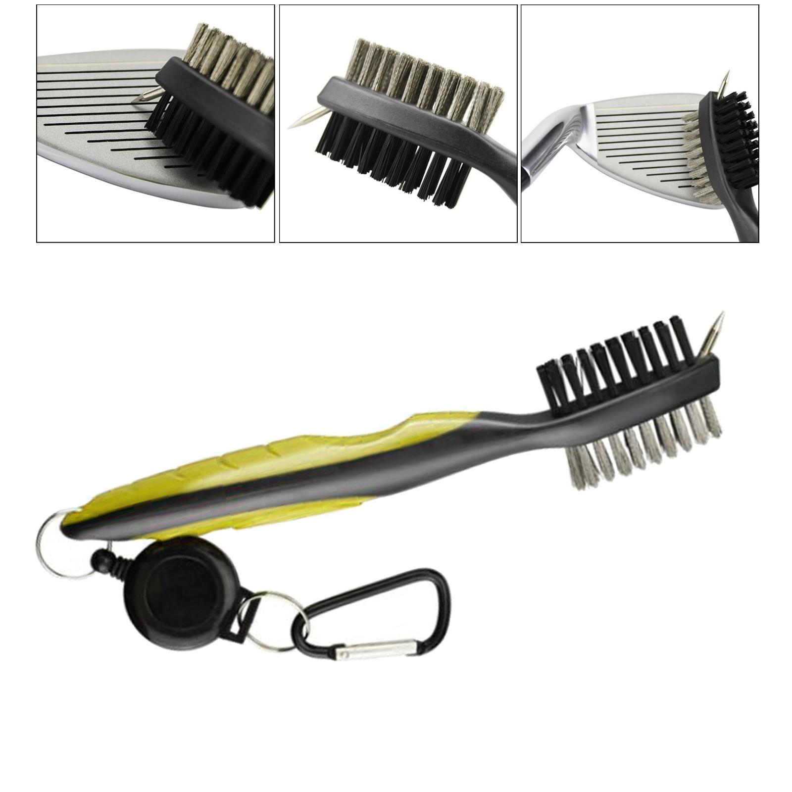 Double Sided Golf Club Brush Tool Kit Groove Cleaner Cleaning Tool, Retractable Extension Cord and Clip Golf Accessories
