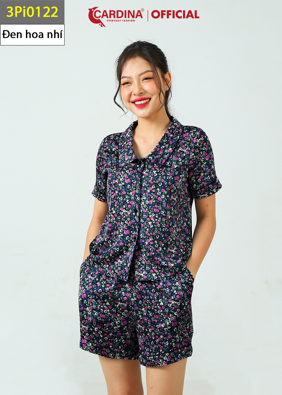 Đồ Bộ Nữ CARDINA Pijama Chất Lụa Satin Nhật Cao Cấp Quần Đùi Áo Cộc Tay Họa Tiết 3Pi01