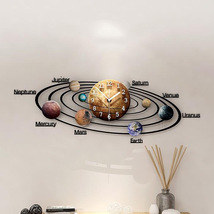 Đồng hồ treo tường 3D hình Vũ Trụ độc lạ trang trí nhà đẹp - Đồng hồ nghệ thuật Hệ Mặt Trời decor và quà tặng tân gia