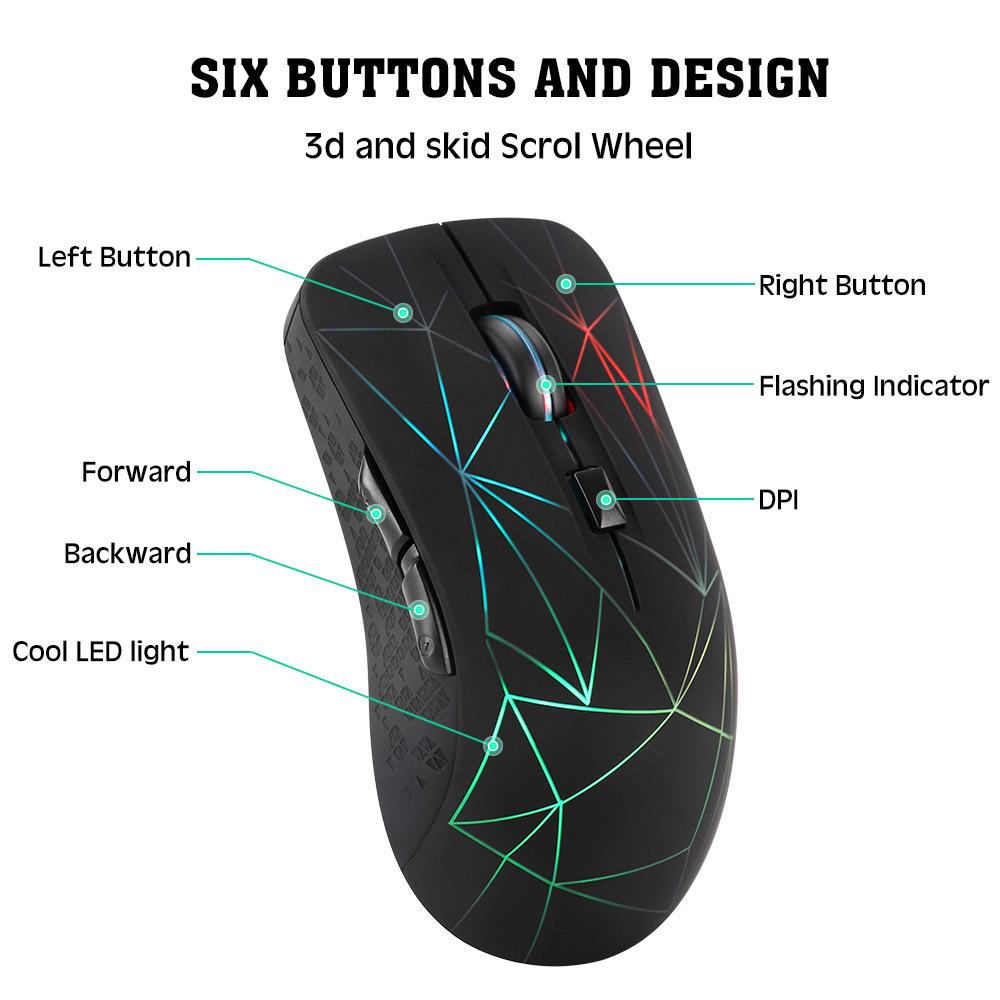 Chuột Không Dây Bluetooth 5.0 Và 2.4G Hai Chế Độ Sạc Clorful Lighing Chuột Cho Game 1600DPI Mause Cho Mac máy Tính Laptop