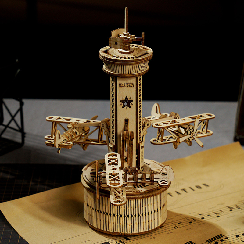 Mô hình Hộp nhạc Airplane Control Tower Mechanical Music Box AMK41