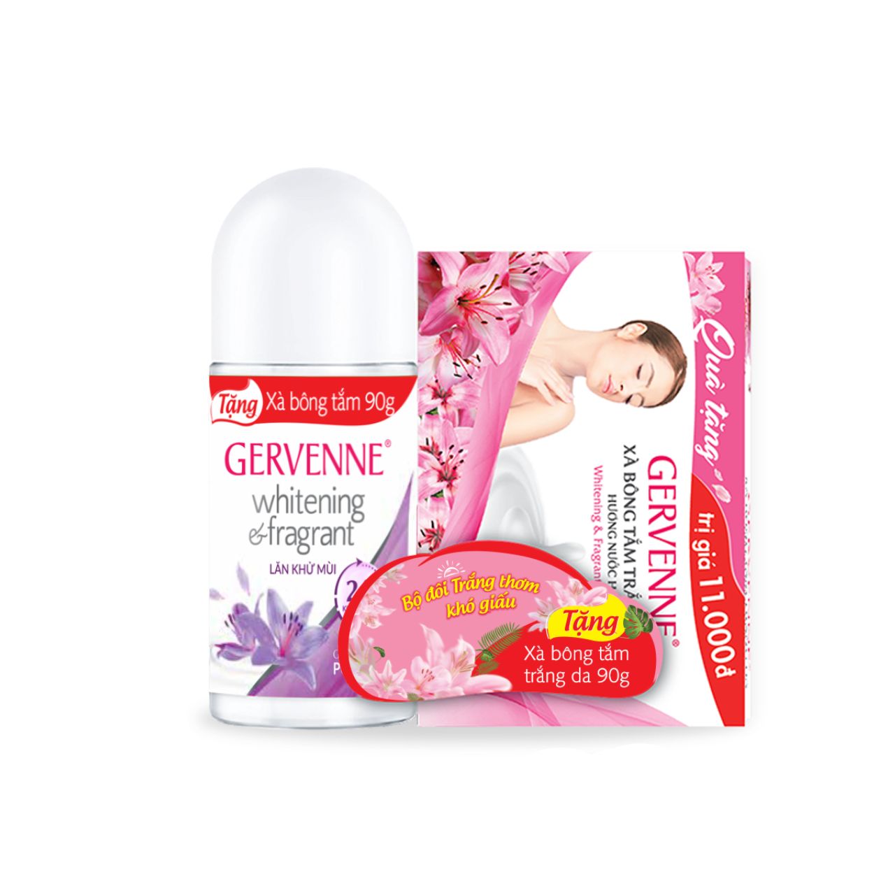 Lăn khử mùi trắng da Gervenne Purple Lily 50ml + Soap 90g