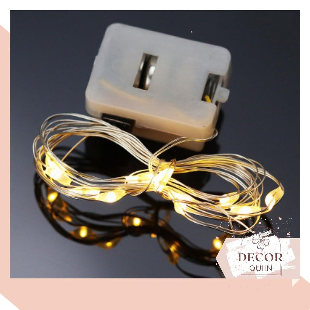Đèn LED dây fairylight 1m chạy pin có công tắc 3 chế độ decor trang trí nhà cửa LED đom đóm màu vàng ấm