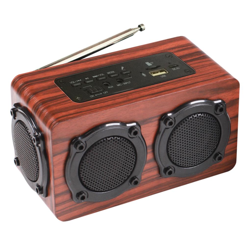 FM Stereo Radio Hi-Fi 3D Loud Bluetooth Speaker Wireless Wooden Super