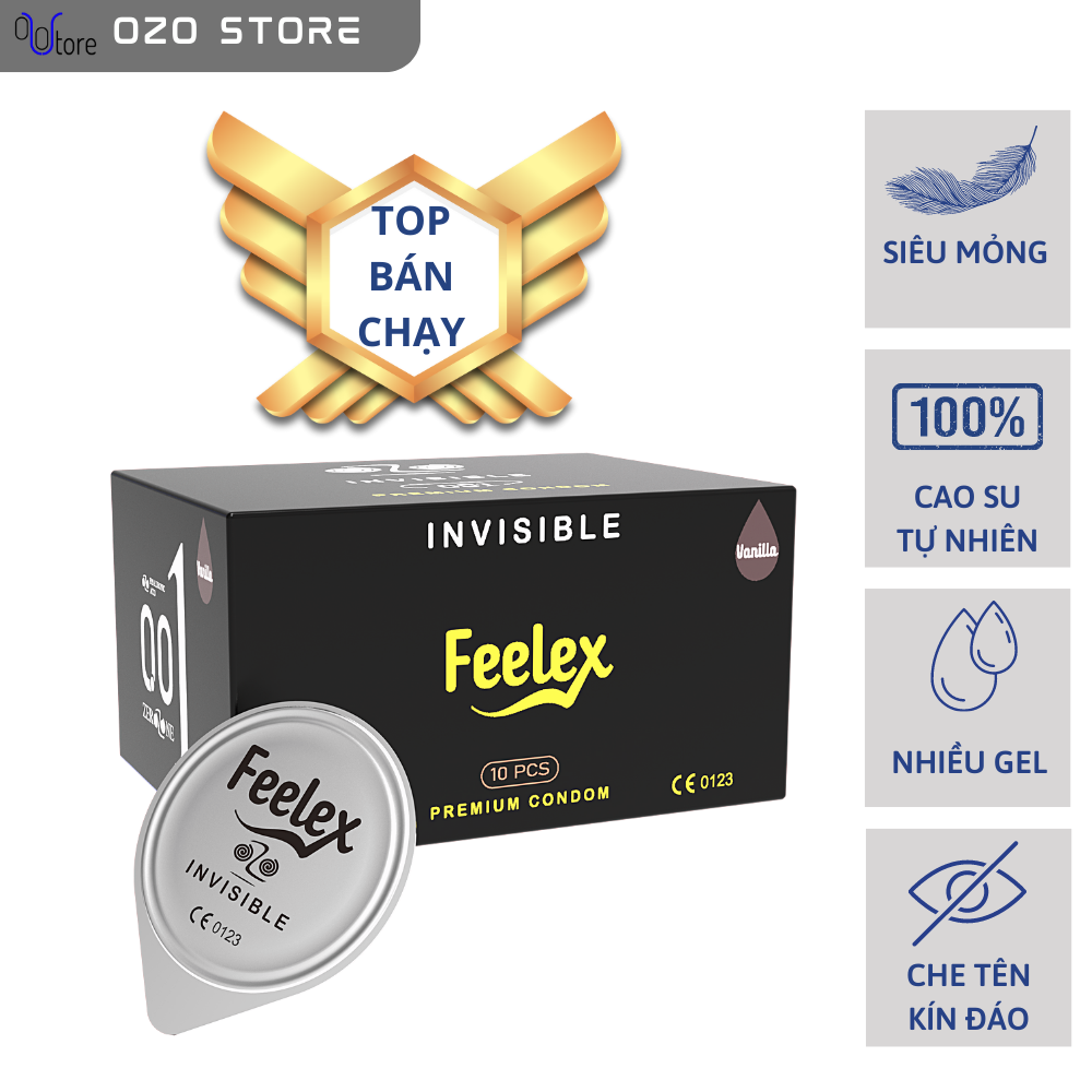 Bao cao su cao cấp OZO Feelex Invisible Cool - Hộp 10 bcs
