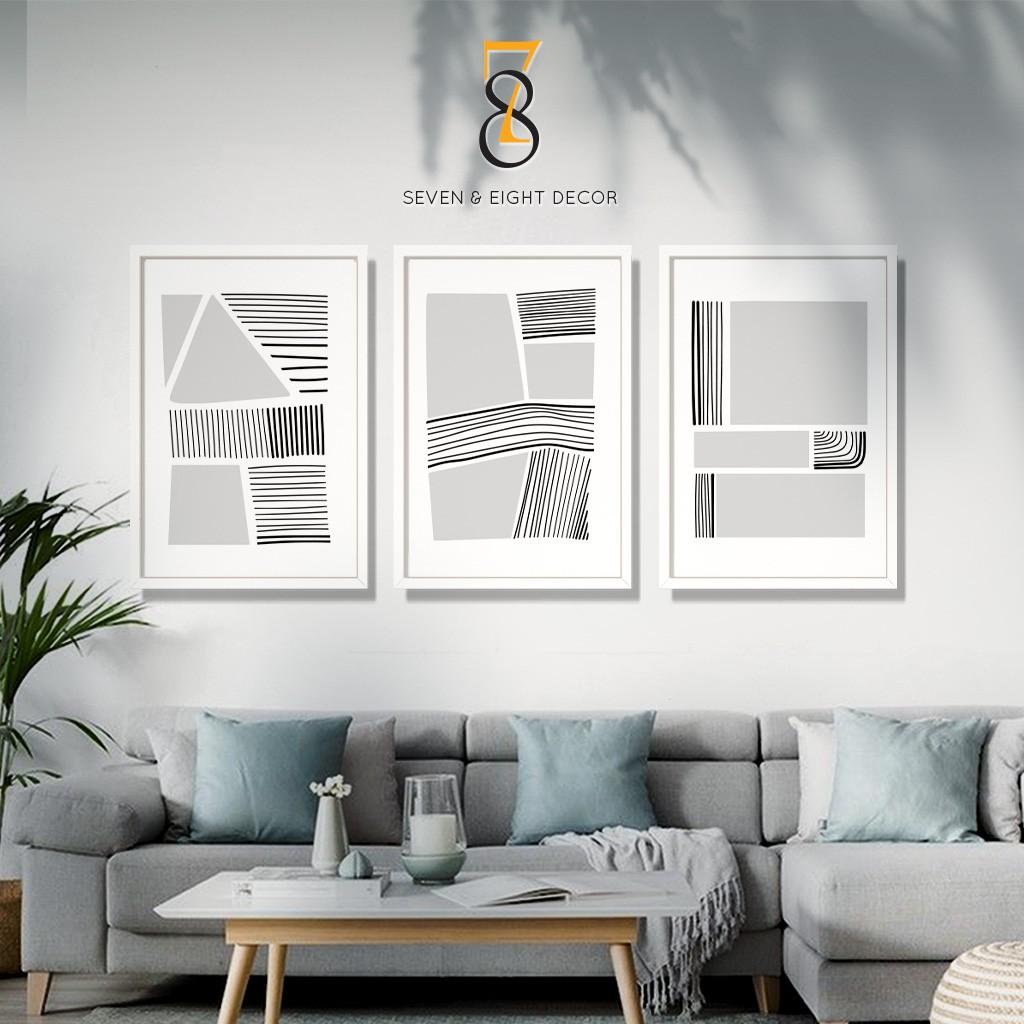 Bộ 03 Tranh Canvas | Monochrome Abstract 3FVABS010 | Tranh Căng Khung Cao Cấp | Tặng Kèm Đinh Đa Năng