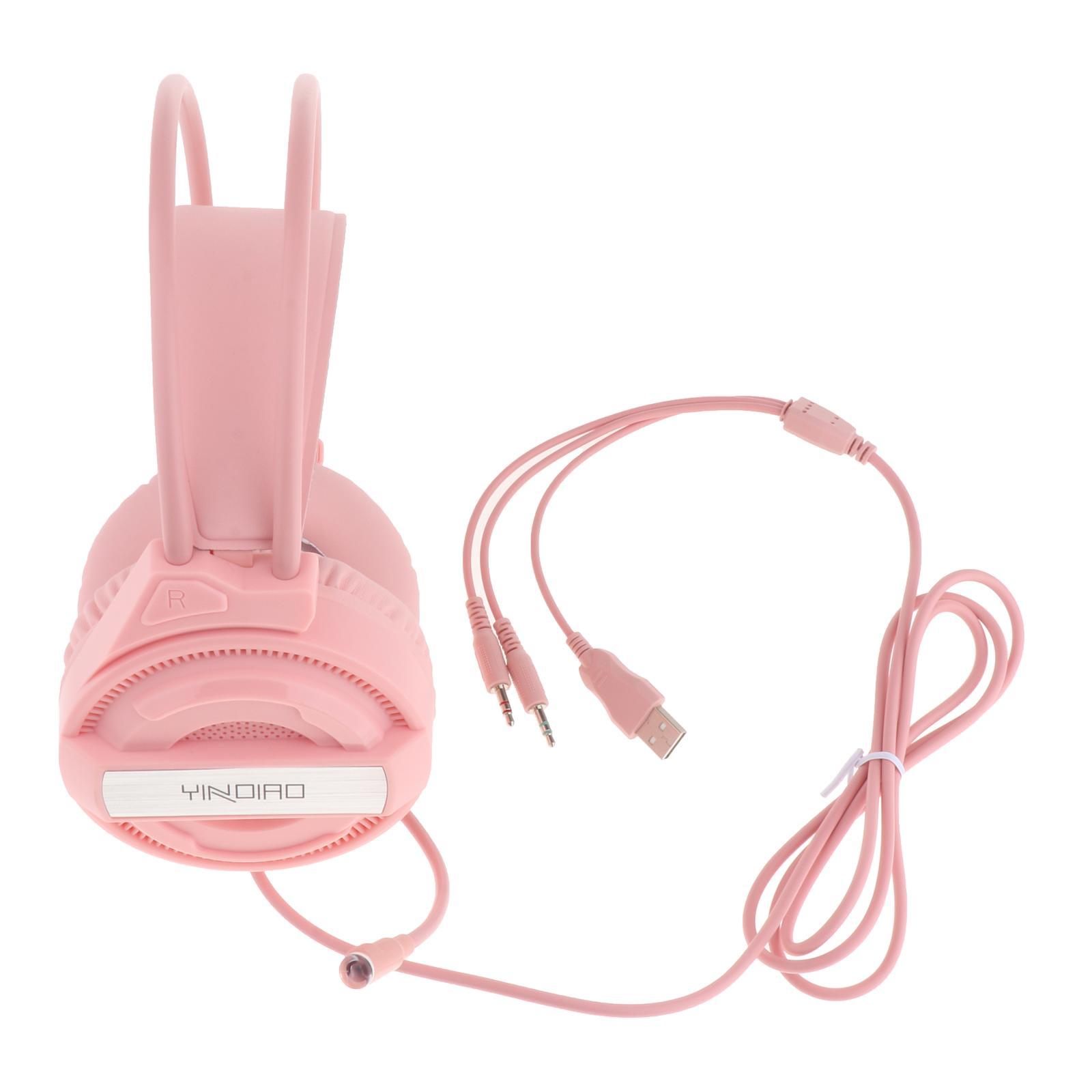 Professional Pink Over Ear Gaming Headset Headphone with LED Light,Realistic Surround Sound Subwoofer