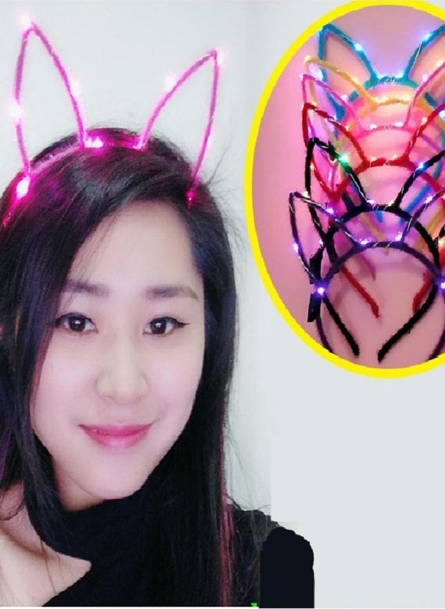 Băng đô Bờm cài tóc hình tai mèo đèn led phát sáng