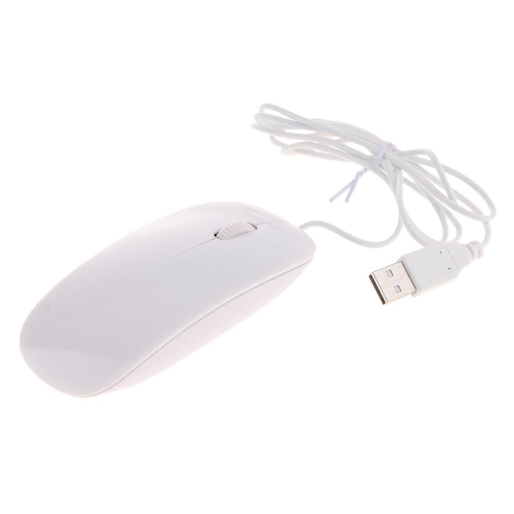 Thin Slim USB Optical Wired Mouse for PC Laptop Windows Apple- White