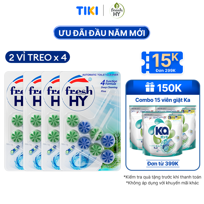 Combo 4 Viên Tẩy Bồn Cầu Fresh HY 350 Lần Xả, Làm Sạch Khuẩn & Ngăn Ngừa Mảng Bám, Khử Mùi Và Lưu Hương Thơm Mát
