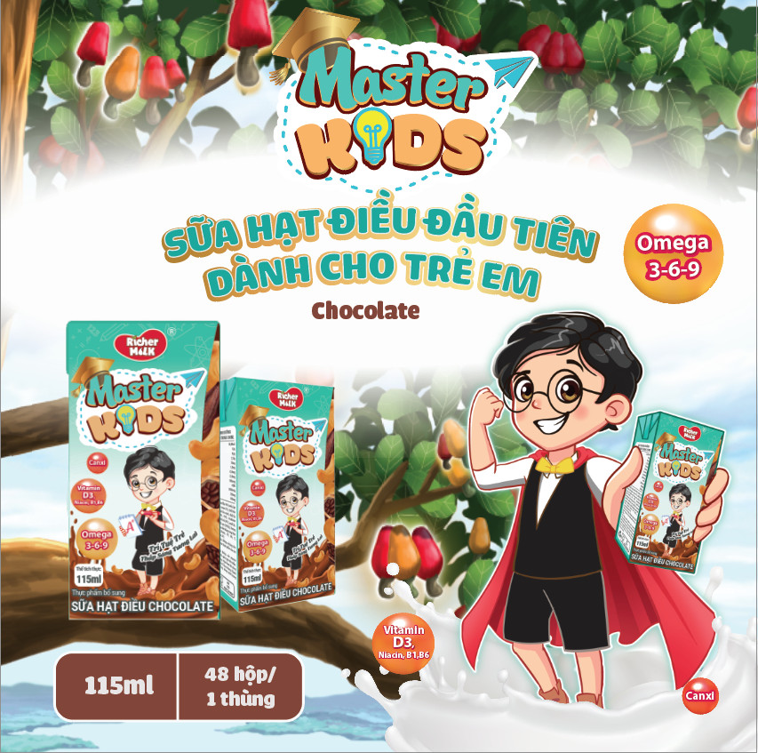 Sữa Hạt Điều Master Kids Chocolate 115ml Giàu Omega 3-6-9 Giúp Trẻ Thông Minh Hơn