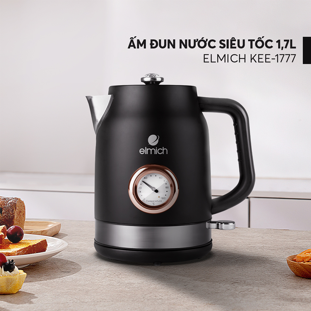 Ấm đun siêu tốc Elmich KEE-1777 (Mầu Đen, Dung Tích 1,7 Lít, Công Suất 2200W, Có đồng hồ báo nhiệt độ nước) - Hàng Chính Hãng