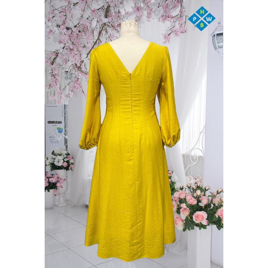 ĐẦM VÀNG CỔ TIM TAY DÀI