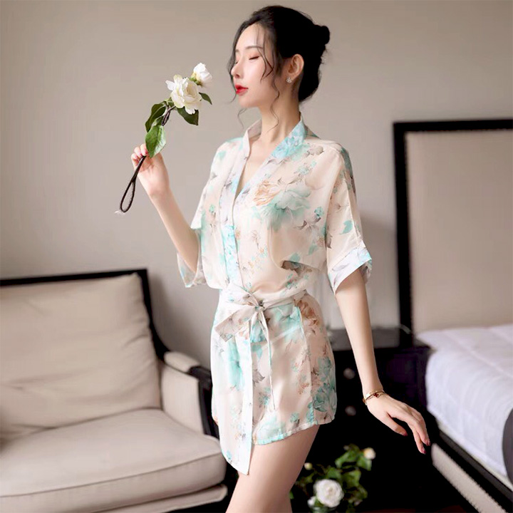 Váy ngủ choàng kimono in hoa cao cấp Q418 - Áo choàng ngủ sexy gợi cảm - Đầm ngủ nữ - Đồ ngủ mạc nhà