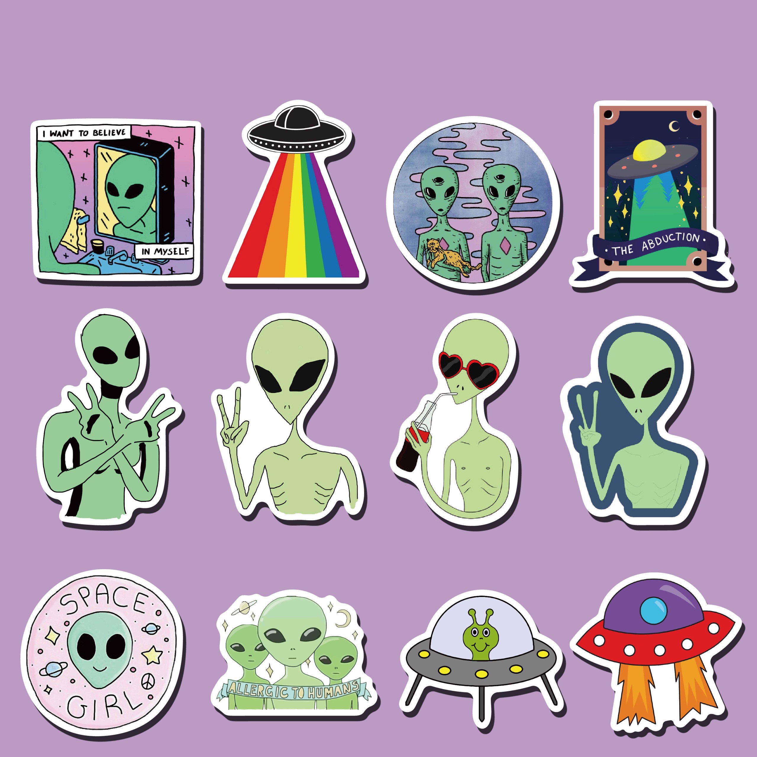 Sticker người ngoài hành tinh Aliens trang trí mũ bảo hiểm, đàn, guitar, ukulele, điện thoại laptop