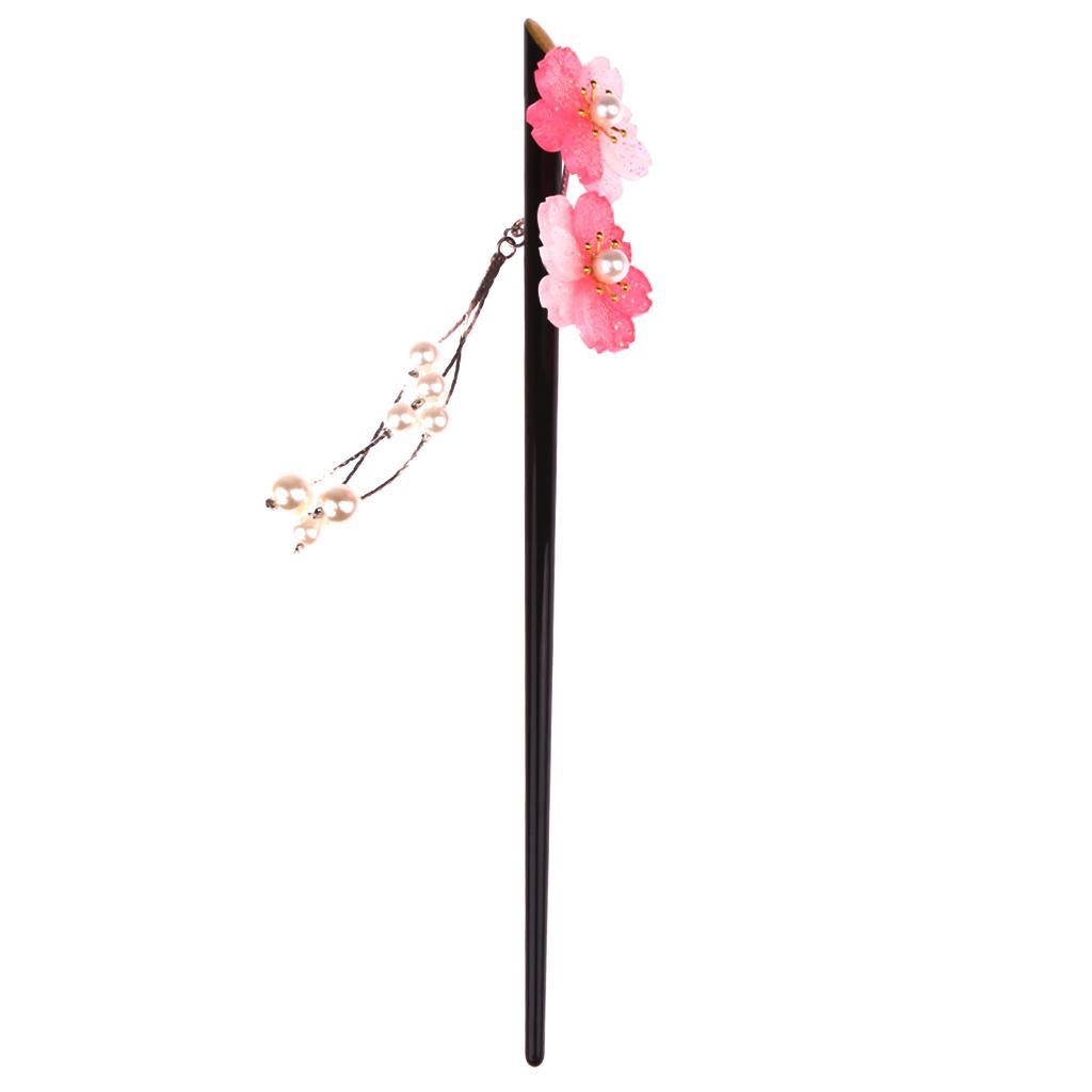 Women Bridal Flowers Acrylic Hair Stick with Pearl Tassels Hair Pin Hair Accessories