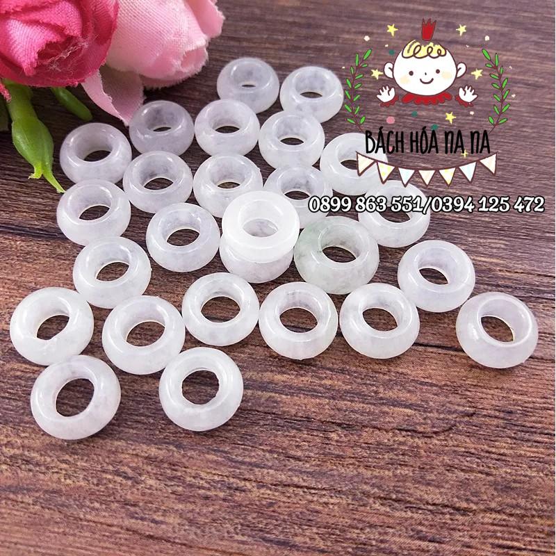 Gói 4 Viên charm xỏ đá 9-10mm, lỗ 5mm đá ngọc tự nhiên, ngọc phong thủy, ngọc tròn xỏ dây Nana handmade shop