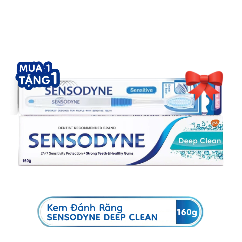 [Mua 1 Tặng 1] Kem Đánh Răng Sensodyne Deep Clean 160g Tặng BCDR Sensitive Extra1X1