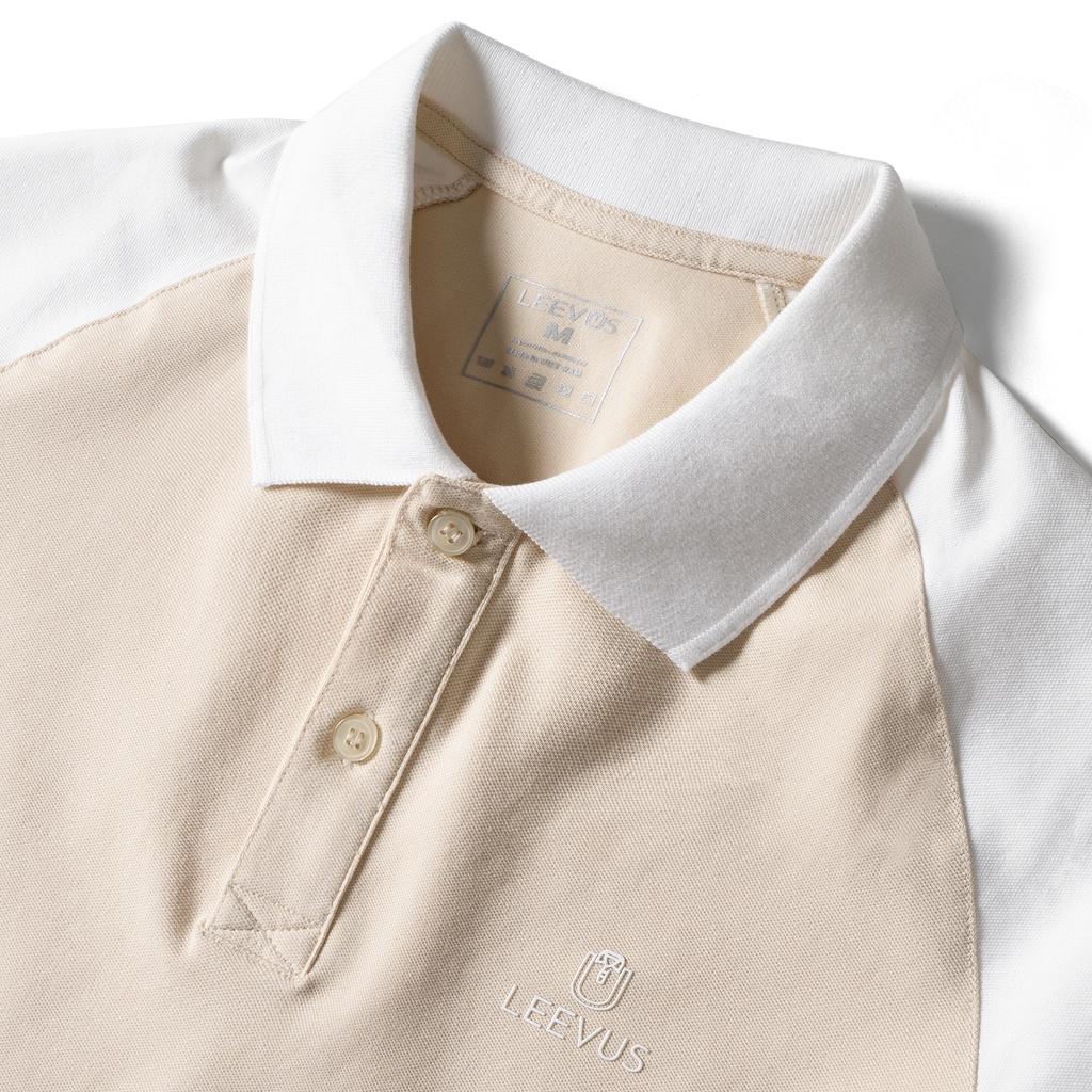 Áo Polo nam LEEVUS thiết kế Raglan, in logo, vải cotton cá sấu APL204