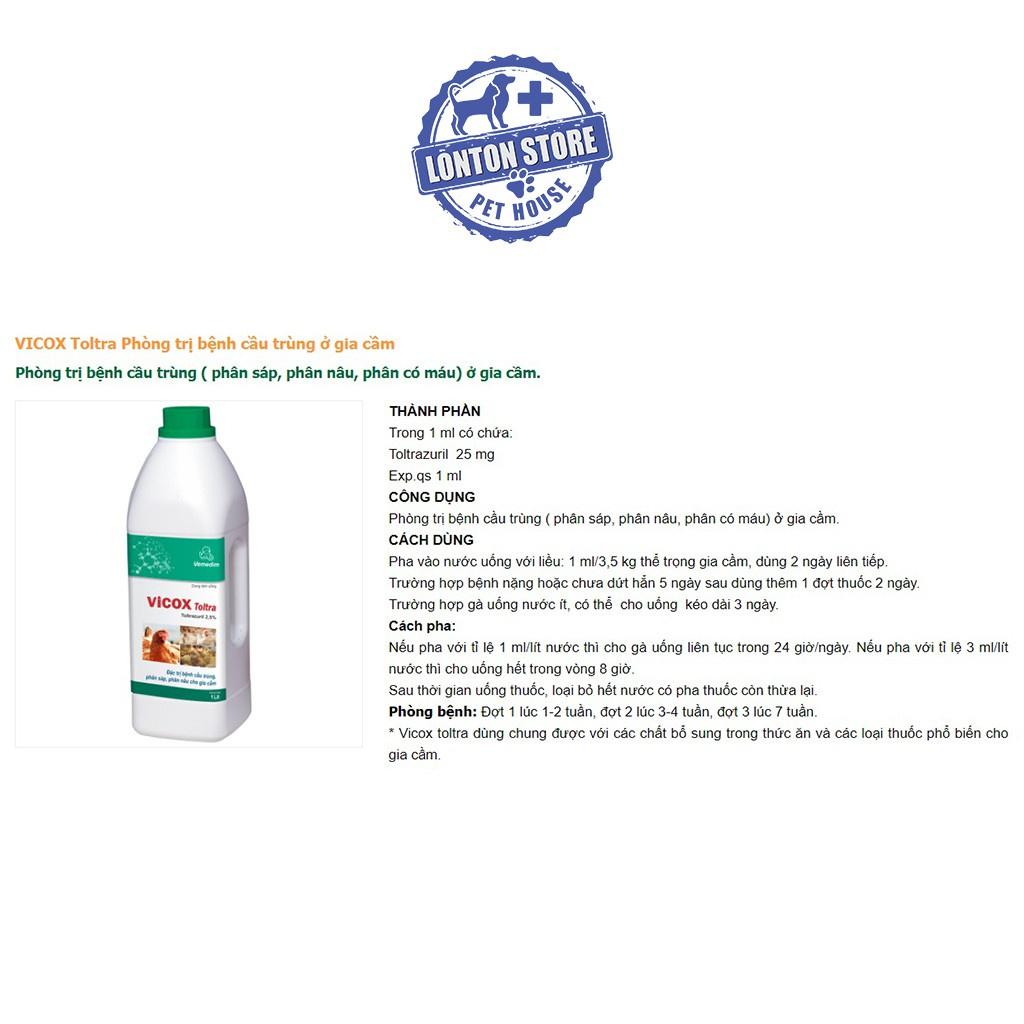 Dung dịch Vicox Toltra - Phòng Và Diệt Cầu Trùng Gà Đá, Gà Vườn, Vịt 1lit