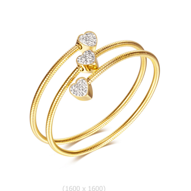 Vòng Tay Nhiều Lớp 3 Trái Tim Đính Đá Zircon Titan Ko Đen TT 4269