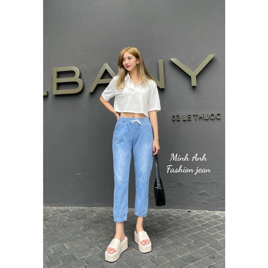 Quần jean nữ baggy lưng thun cao cấp có size đại