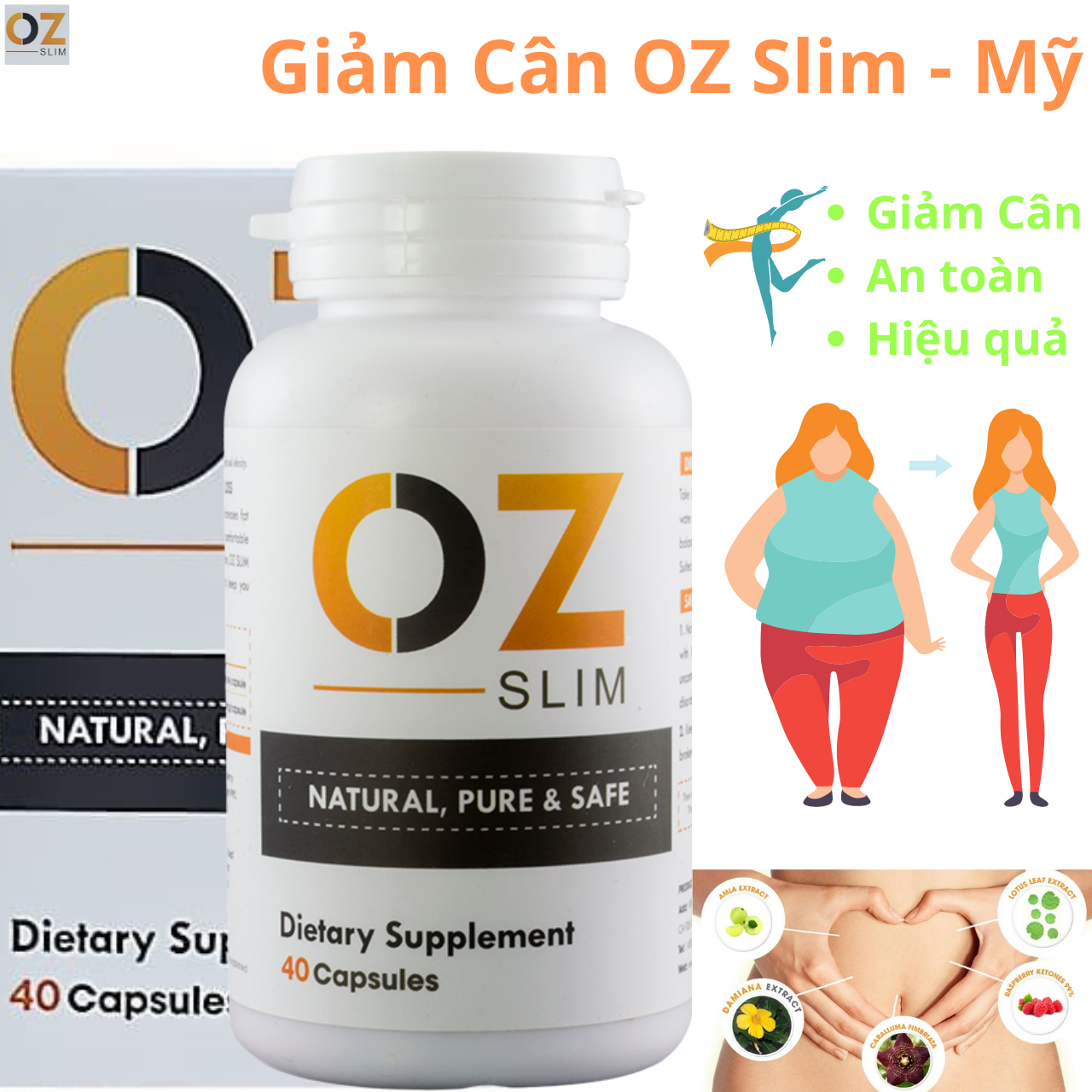 Hỗ trợ giảm cân thảo mộc Oz Slim Mỹ chiết xuất từ 6 loại cây trái tự nhiên - cải thiện cân nặng an toàn, hiệu quả, đẹp dáng, đẹp da - Massel Official