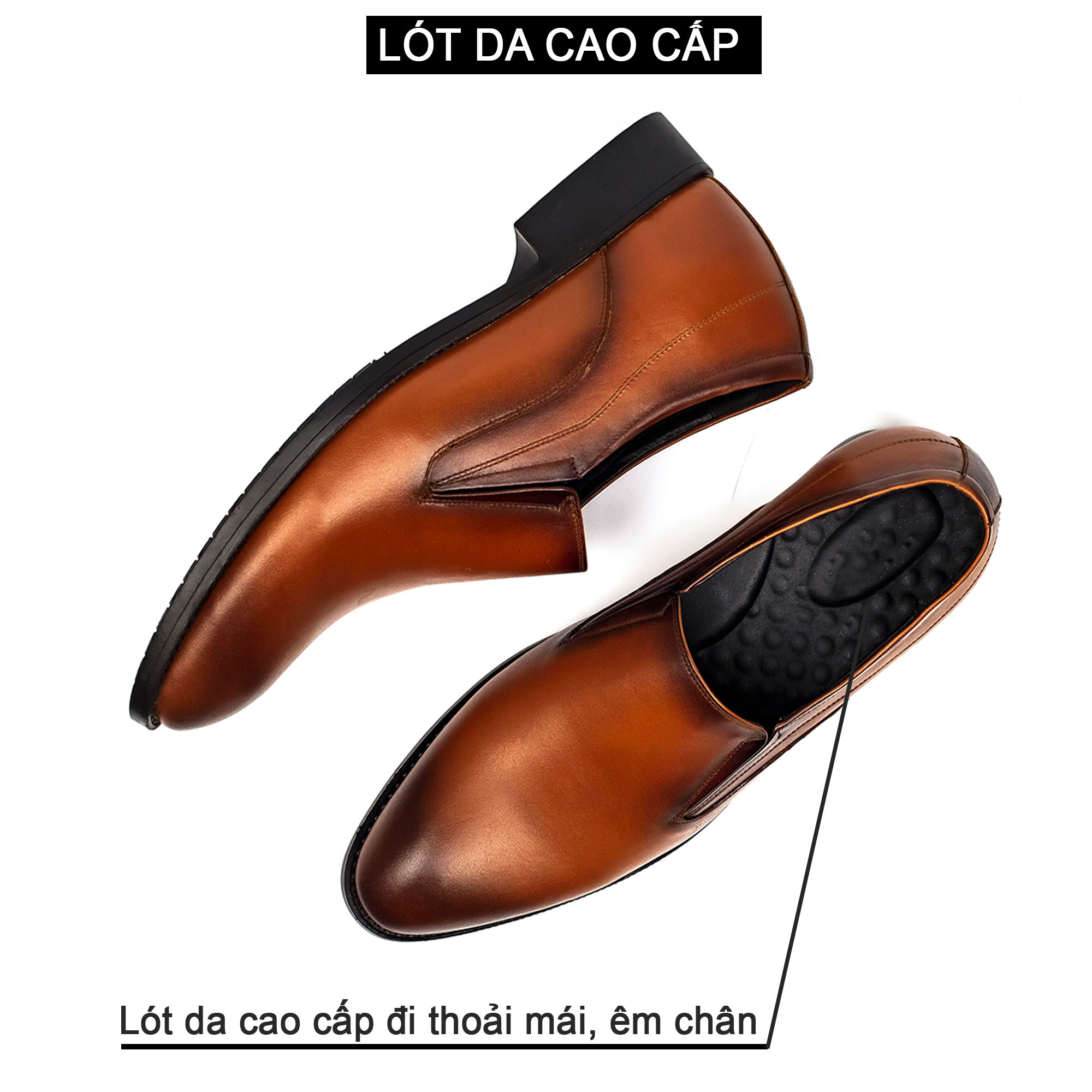 Giày lười da tăng chiều cao nam Bụi Leather G111 - Da bò Nappa cao cấp - Bảo hành 12 tháng