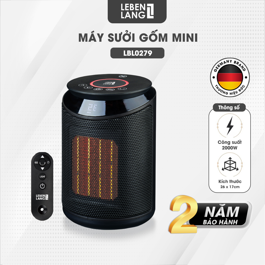 Máy sưởi mini Lebenlang LBL0279, quạt sưởi gốm điện tự ngắt tiết kiệm điện không đốt oxy, an toàn cho gia đình - hàng chính hãng