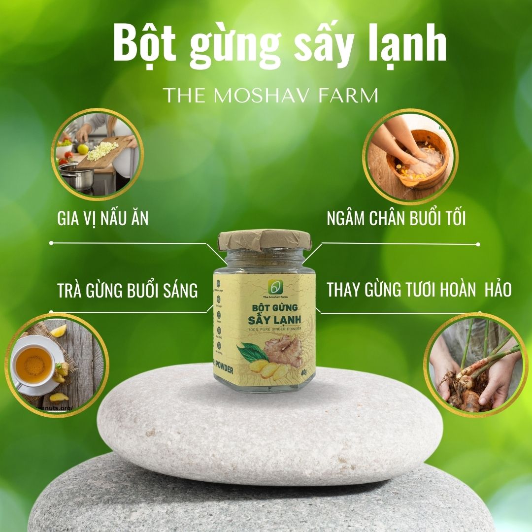 The Moshav Farm Bột Gừng Đông Y Sấy Lạnh Dùng Làm Gia Vị Nấu Ăn, Trà Gừng, Ngâm Chân, Giảm Cân Và Nhiều Công Dụng Khác Hũ 40Gr