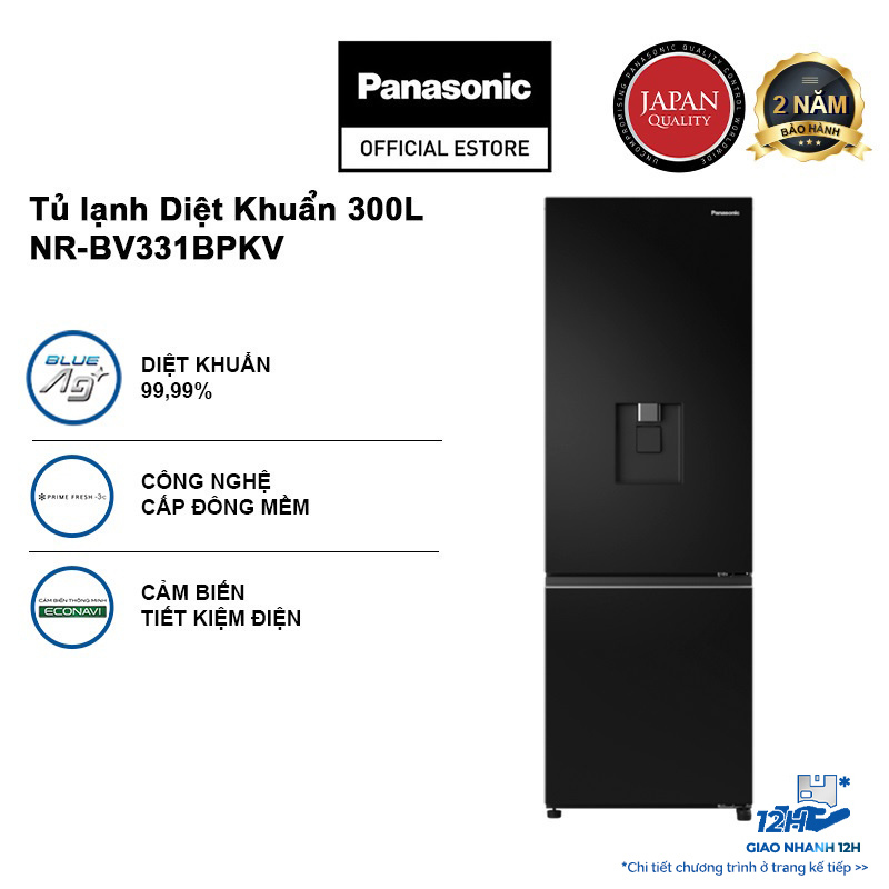 Tủ lạnh Panasonic Diệt Khuẩn 300L NR-BV331BPKV Cấp Đông Mềm - Ngăn Đá Dưới - Siêu Tiết Kiệm Điện Năng - Hàng chính hãng