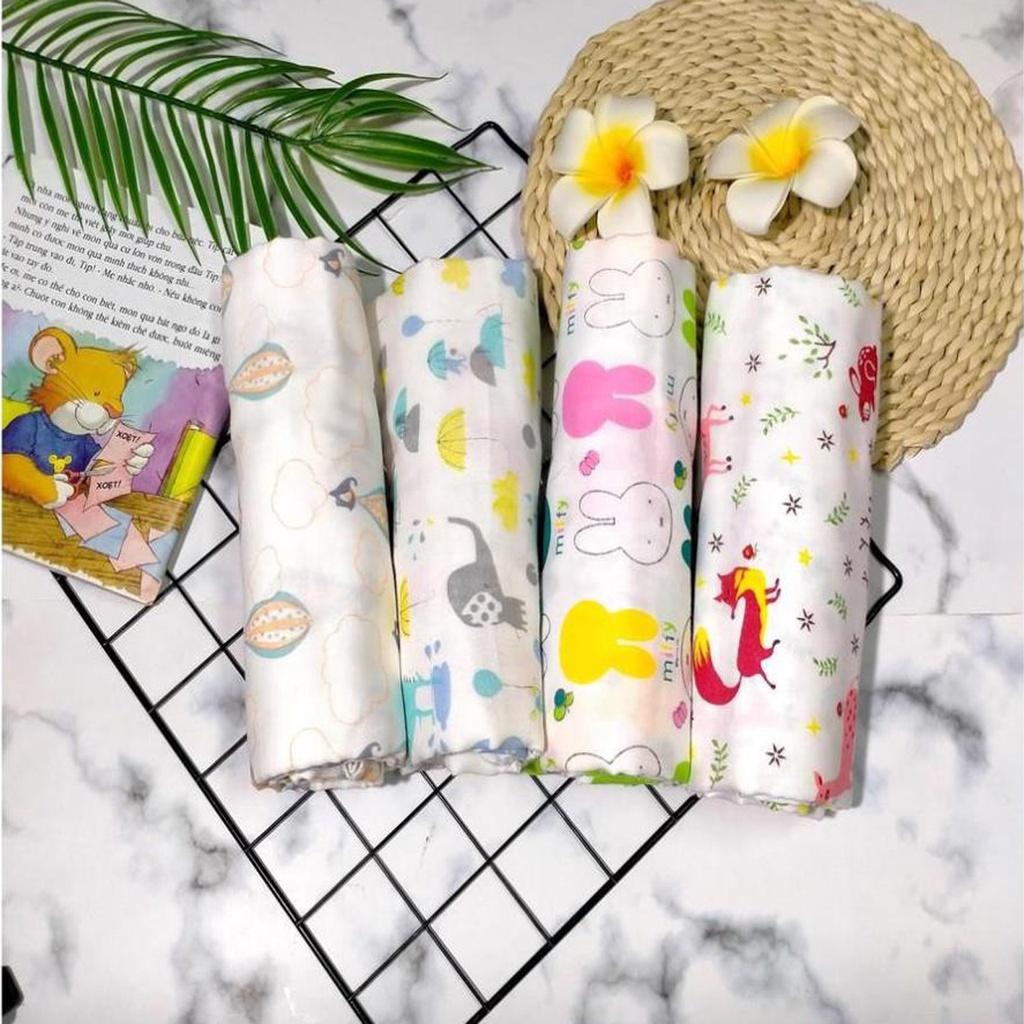 Khăn xô in hình 4 lớp, Khăn tắm Baby xuất nhật 100% cotton siêu thấm hút cho bé. Kích thước 75*75cm