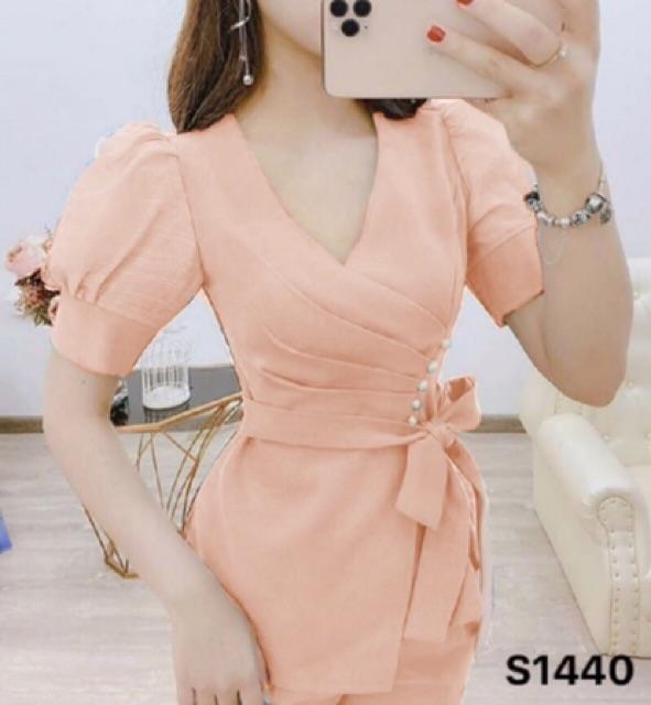 Sét bộ xếp ly đính nơ đóng cườm tay tơ lưới sang chảnh