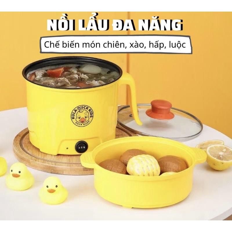 Nồi điện mini VỊT VÀNG 2 tầng đa năng nấu cơm lẩu cháo chiên xào dung tích 1,8L- Nồi lẩu mini, Ca nấu mì BẢO HÀNH 12T