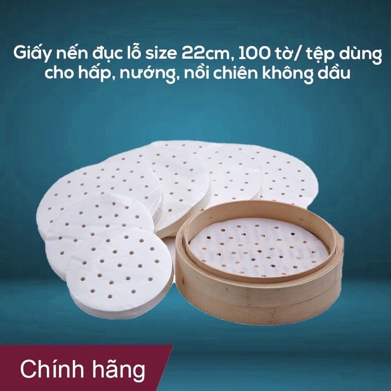 Sỉ 10k -Combo 100 tờ giấy nến tròn đục lỗ dùng cho nồi hấp, nồi chiên không dầu